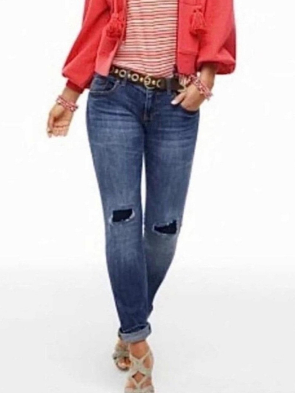 CAbi Slim Boyfriend Distressed Denim Jeans  Medium Wash 5695 Size 6